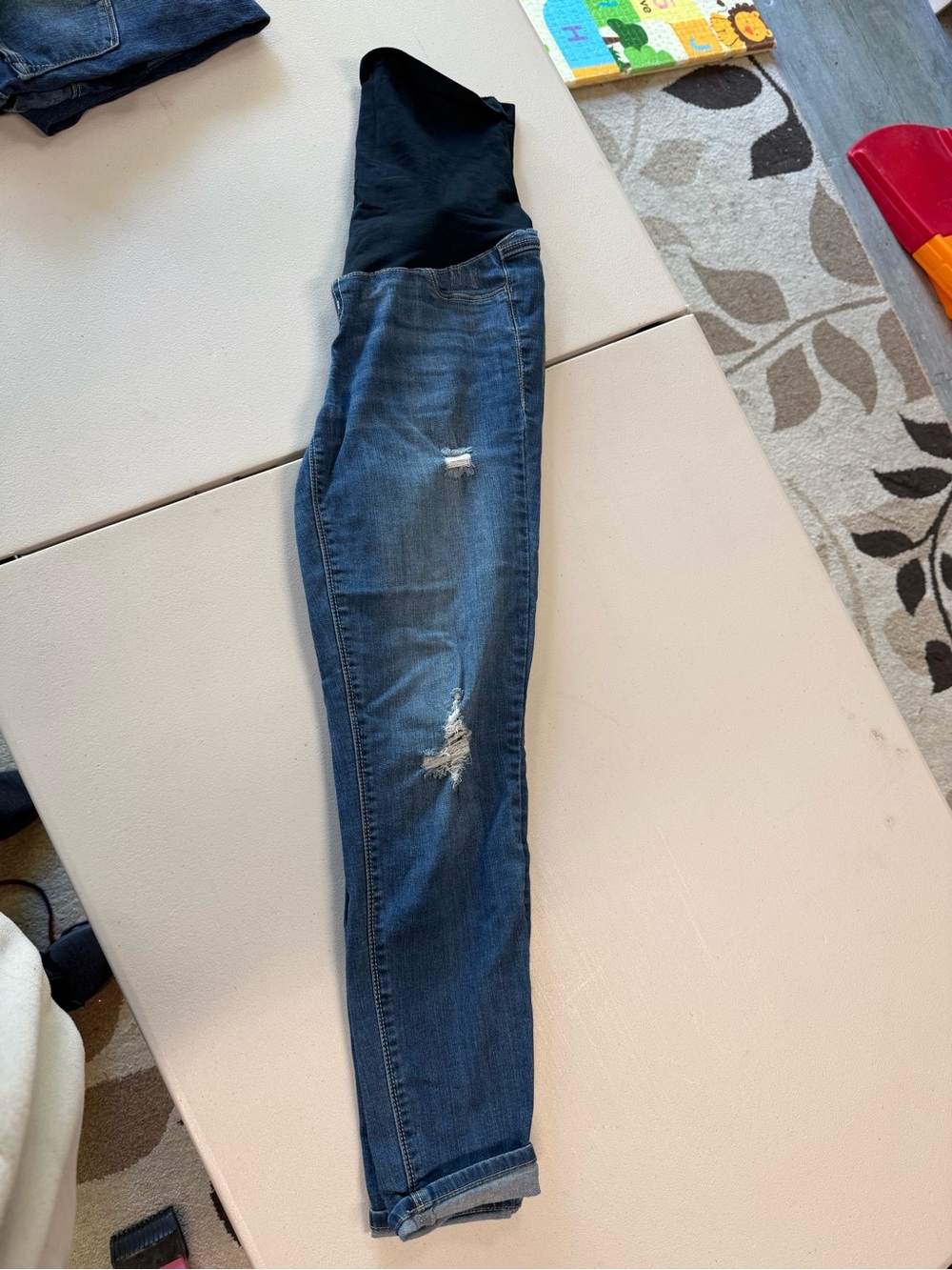 1822 Denim Blue Skinny Maternity Jeans with Black Waist Panel